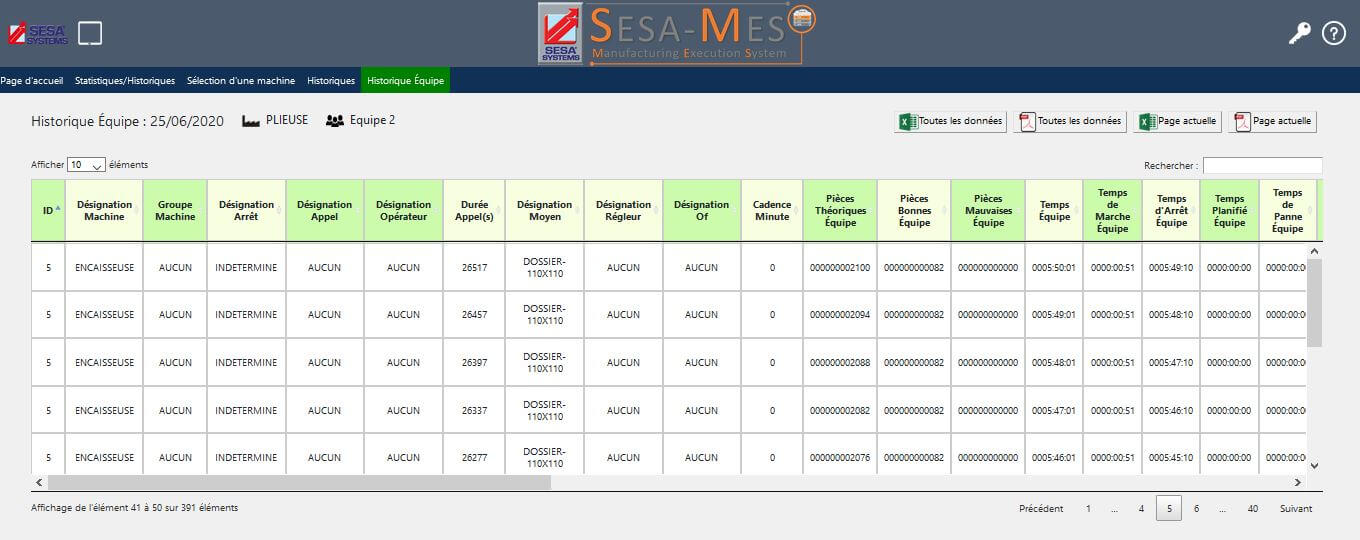 Ecran SESA MES_nbre pieces